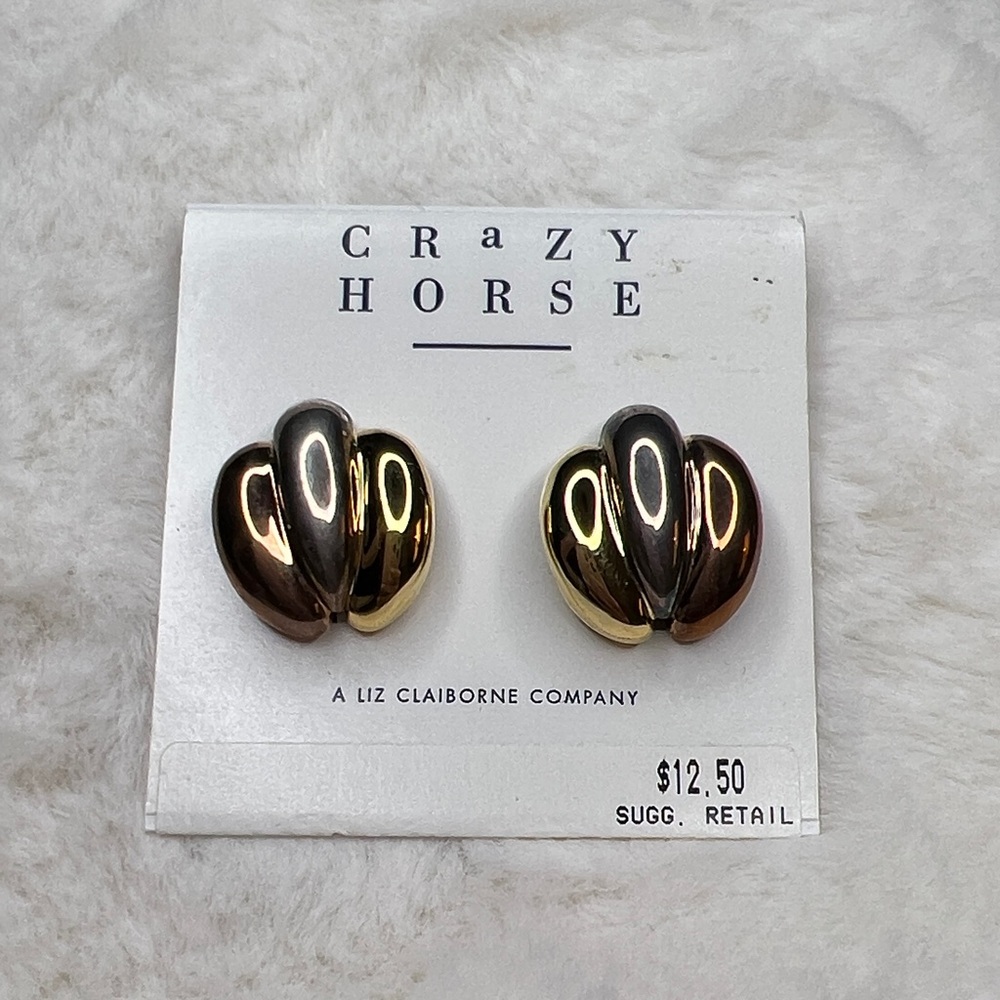 Crazy Horse Liz Claiborne clip on Two-Tone Metallic Earrings